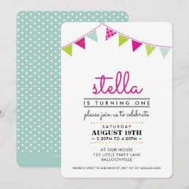 Invitación CUTE BUNTING fiesta DE 1º cumpleaños INVITAR menta