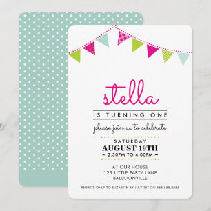 Invitación CUTE BUNTING fiesta DE 1º cumpleaños INVITAR menta