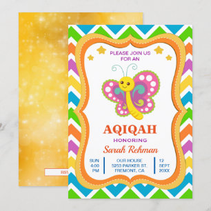 Invitación Cute Butterfly Baby Girl Aqiqah