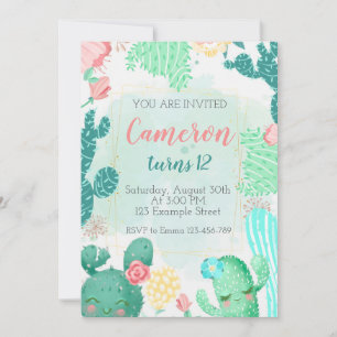 Invitación Cute Cactus Birthday Invitation