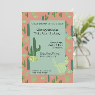 Invitación Cute Cactus Peach y Green Birday