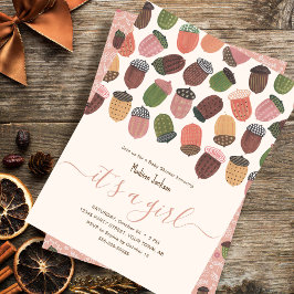 Invitación Cute Cae Acorns Rosa chica Bebé Fiesta de ducha