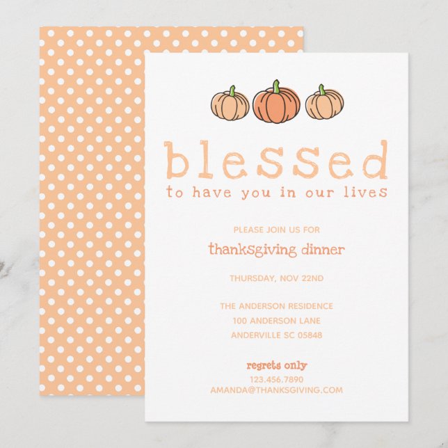 Invitación Cute Calabaza Bendita Polka Dots Acción de Gracias (Anverso / Reverso)