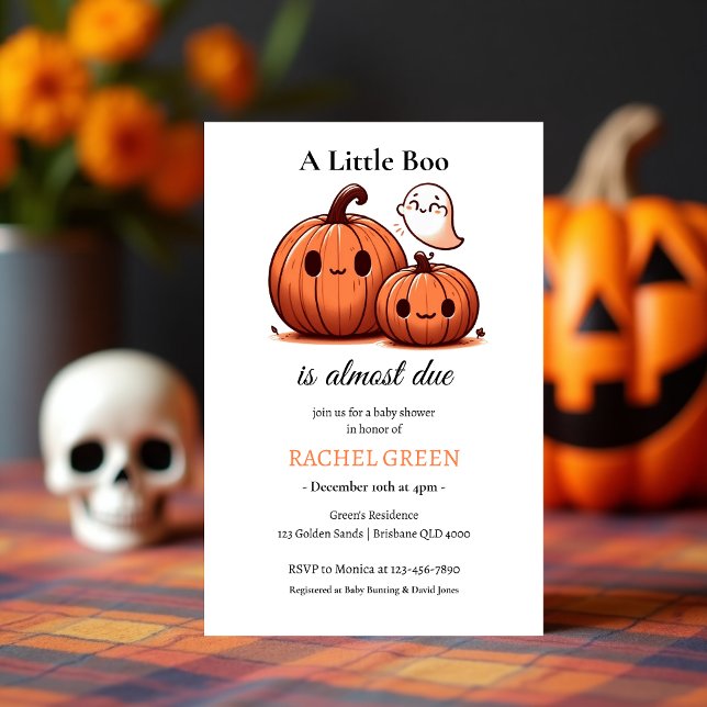 Invitación Cute Calabaza Cae Baby Shower Temático De Hallowee (Cute Pumpkin Fall Halloween-Themed Baby Shower Invitation)