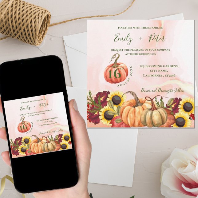 Invitación Cute Calabaza Otoño Sale De La Boda Caída Del Gira (Subido por el creador)