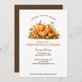 Invitación Cute Calabazas Acuarela Friendsgiving Día de Acció