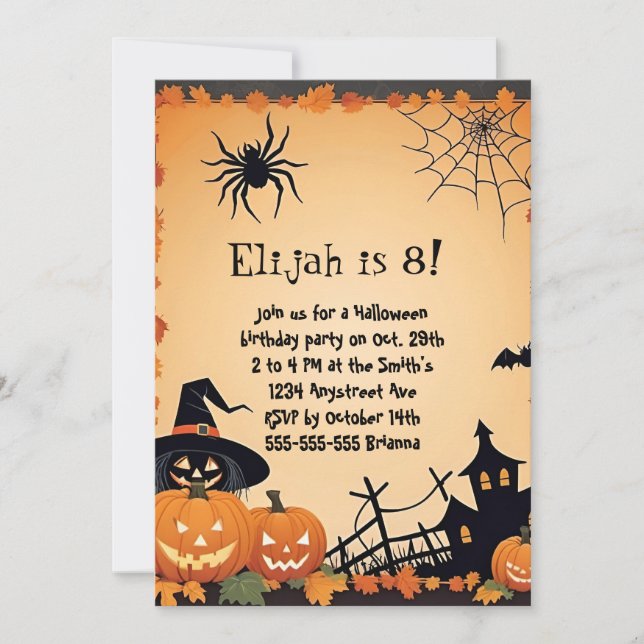 Invitación Cute calabazas y cumpleaños de Spider Kid en Hallo (Anverso)