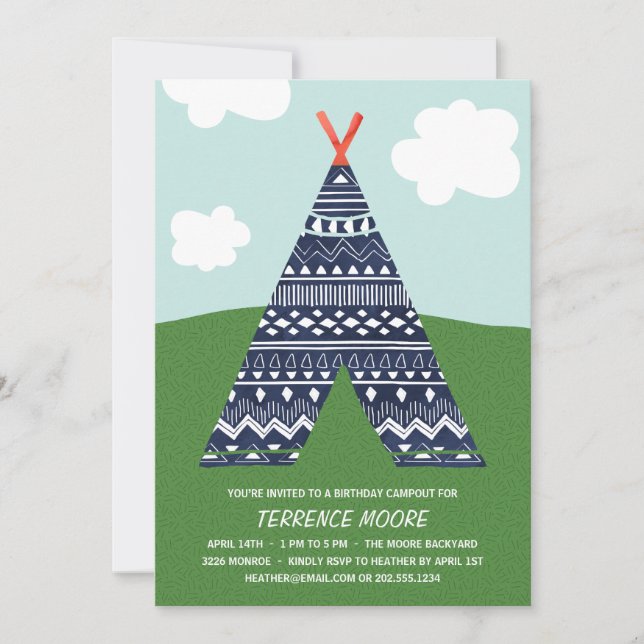 Invitación Cute Campout | Fiesta de cumpleaños para niños (Anverso)