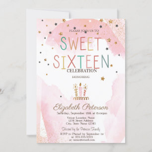 Invitación Cute Candles Stars Colorful Sweet 16