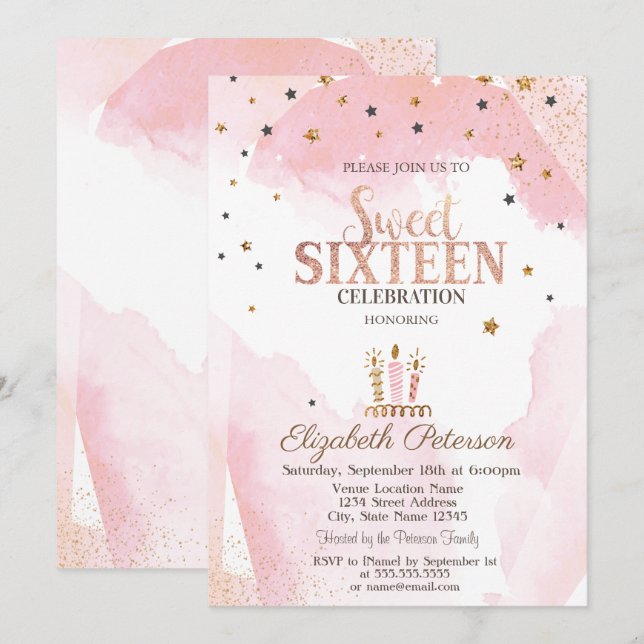 Invitación Cute Candles Stars Sweet 16 (Anverso / Reverso)