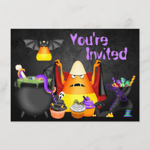 Invitación Cute Candy Corn Spooky Halloween Cumpleaños Invita