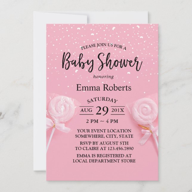 Invitación Cute Candy Pastel Baby Shower rosa (Anverso)