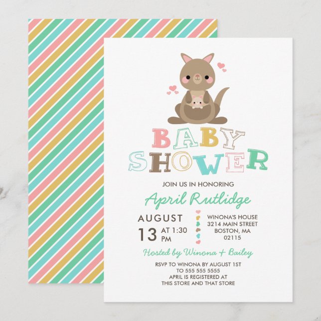 Invitación Cute canguro Baby Shower (Anverso / Reverso)