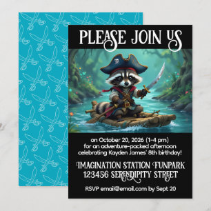 Invitación Cute Capitán Raccoon Rafting Boys Cumpleaños