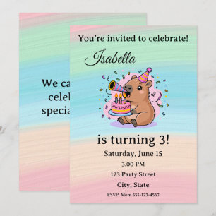 Invitación Cute Capybara Birthday Invitation Editable