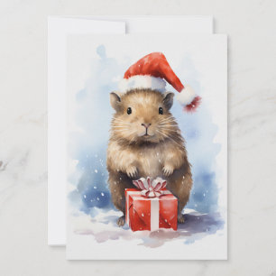 Invitación Cute Capybara Navidades de invierno acuarela