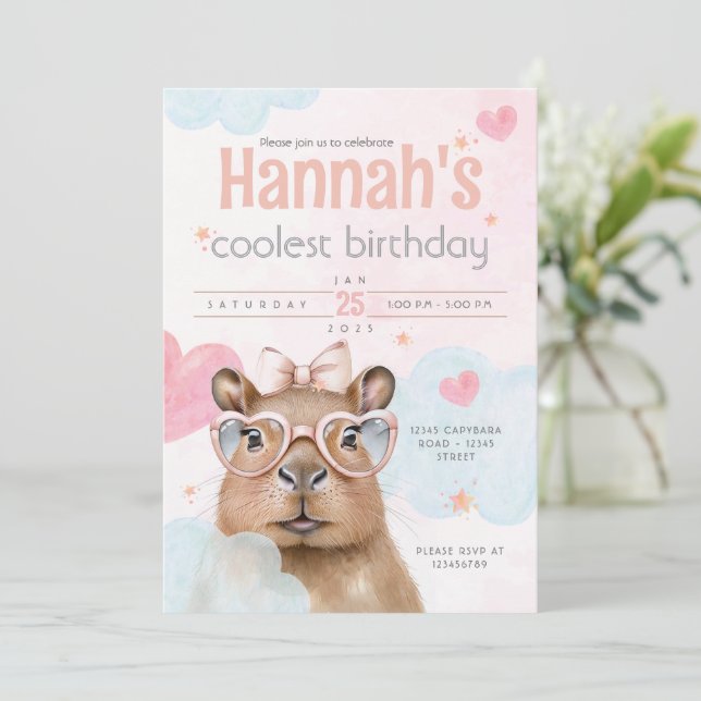 Invitación Cute Capybara-Themed Birthday Invitation (Anverso de pie)