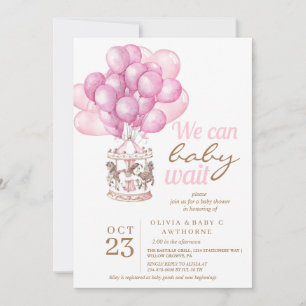 Invitación Cute Carousel Unicorn Balloons Chica Baby Shower