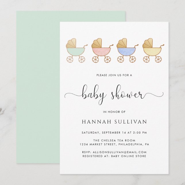 Invitación Cute Carriles Baby Shower (Anverso / Reverso)
