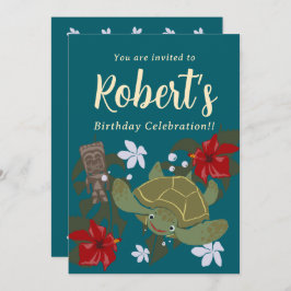 Invitación Cute Cartoon Hawaii Sea Turtle Birthday Invitation