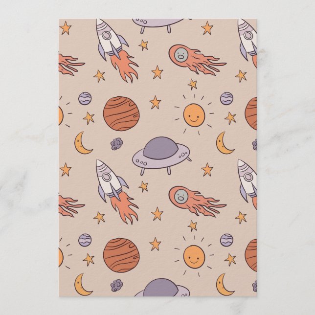 Invitación Cute Cartoon Outer Space Seamless Pattern Design (Anverso)