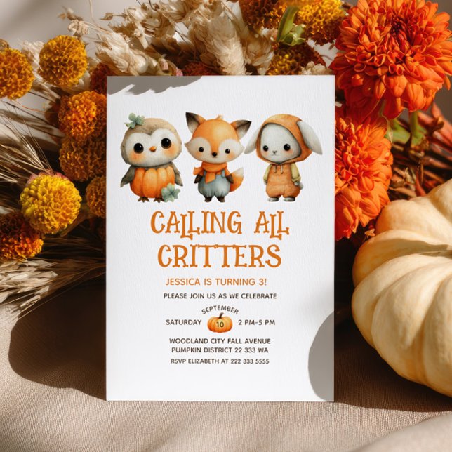 Invitación Cute Cartoon Woodland Animals Fall Kids' Birthday (Subido por el creador)