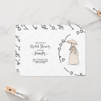Invitación Cute Cat bride with elegant Hearts bridal shower