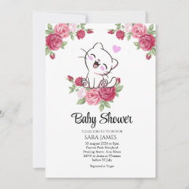 Invitación Cute Cat Floral Baby Shower Invitation