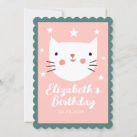 Cute Cat Pink Green Purple Stars Cumpleaños