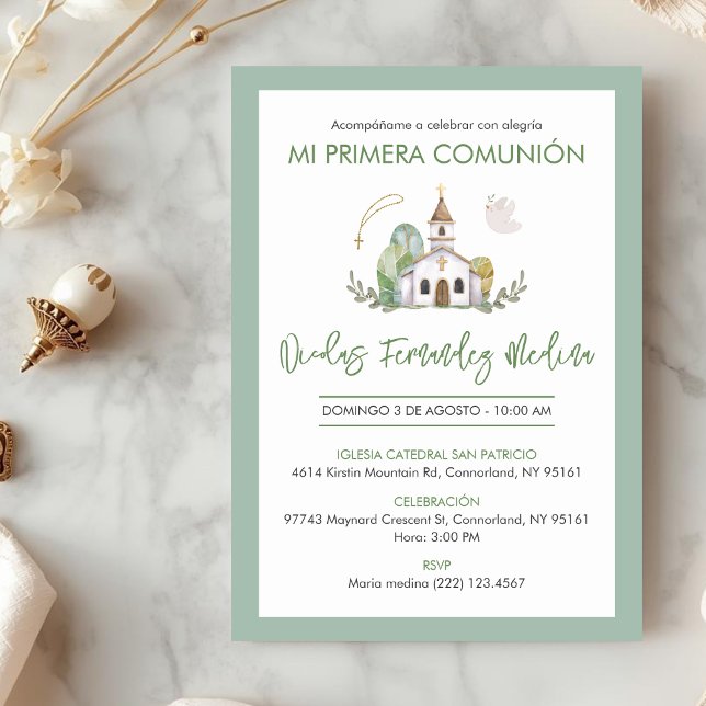 Invitación Cute Catholic Church Elegant Boy First Communion (Subido por el creador)
