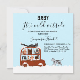 Invitación Cute Cats in car Winter Cold Baby Shower