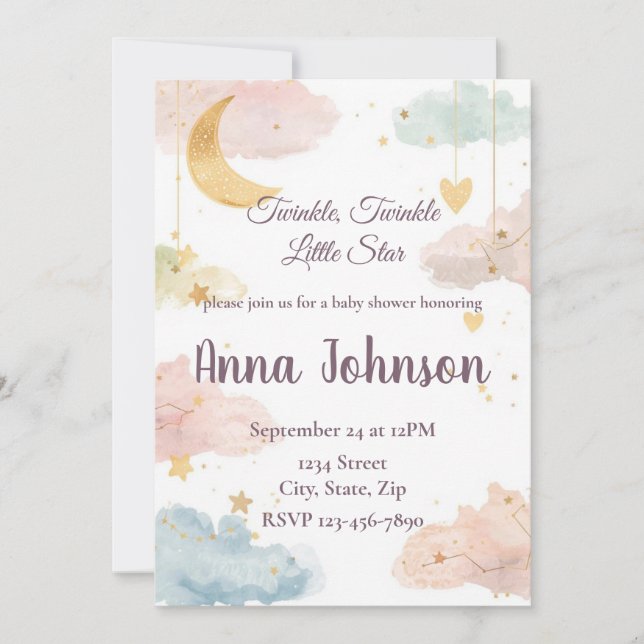 Invitación Cute Celestial Baby Shower Invitation | Watercolor (Anverso)