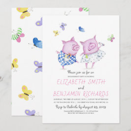 Invitación Cute Cerdos Pareja Dulce Partido de Compromiso