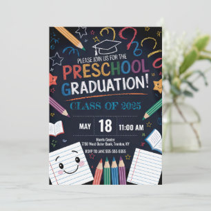 Invitación Cute Chalkboard Graduación de preescolar Notepad d