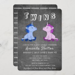 Invitación Cute Chalkboard Unicorn Chica gemelos Baby Shower