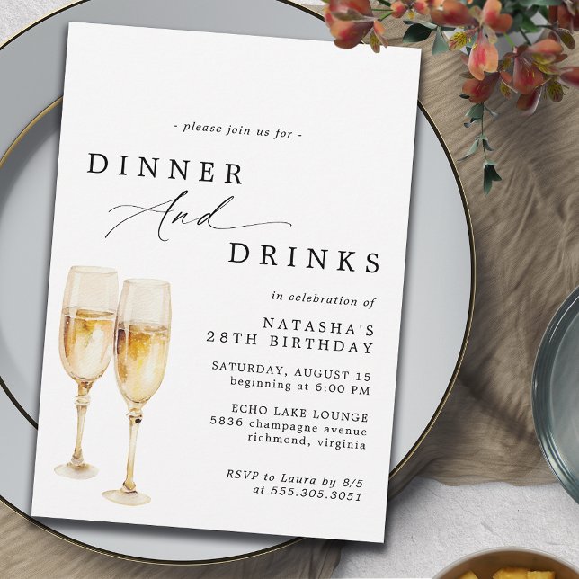 Invitación Cute Champagne | Moderna y elegante cena de cumple (Subido por el creador)