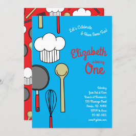 Invitación Cute Chef Cocinando Niños Primer Fiesta de Cumplea
