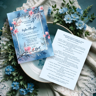 Invitación Cute Cherish Blue & Pink Shades Blooms & Branches 