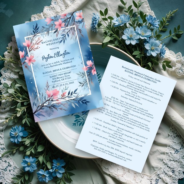 Invitación Cute Cherish Blue & Pink Shades Blooms & Branches  (Cute Cherish Blue & Pink Shades Blooms & Branches Bachelorette Weekend Invitations Cards. )