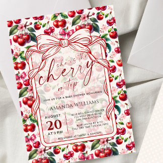 Invitación Cute Cherry Bow Themed Baby Shower Invitation