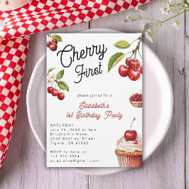 Invitación Cute Cherry First Girly Birthday