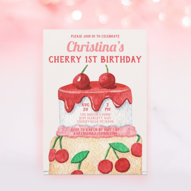 Invitación Cute Cherry First Sweet One Birday (Subido por el creador)