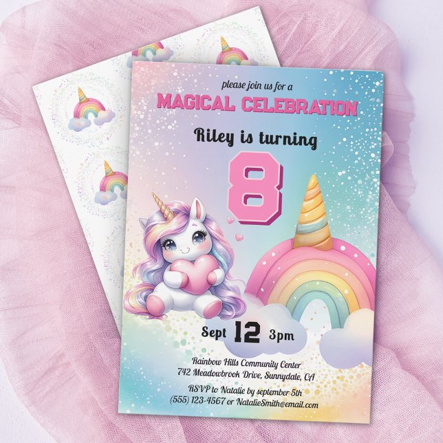 Invitación Cute Chibi Fiesta de cumpleaños de arco iris de Un (Subido por el creador)
