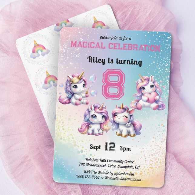Invitación Cute Chibi Unicorn cualquier fiesta de cumpleaños  (Subido por el creador)