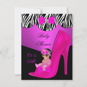 Invitación Cute Chica Baby Shower Hot Pink Baby Shoe Black