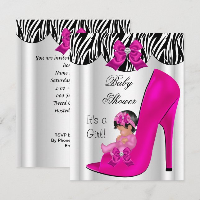 Invitación Cute Chica Baby Shower Hot Pink Baby Shoes (Anverso / Reverso)