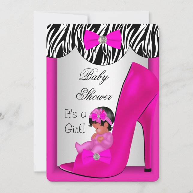 Invitación Cute Chica Baby Shower Hot Pink Ethnic Baby Shoes  (Anverso)