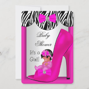 Invitación Cute Chica Baby Shower Hot Pink Ethnic Baby Shoes 