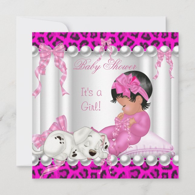 Invitación Cute Chica Baby Shower Leopardo rosa (Anverso)