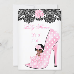 Invitación Cute Chica Baby Shower Pink Baby Shoe Lace AM